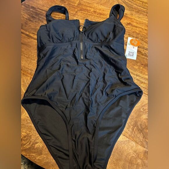 Charmo Women's One Piece Swimsuit Zipper Front Square Round Neck Monokini Small - Picture 6 of 8